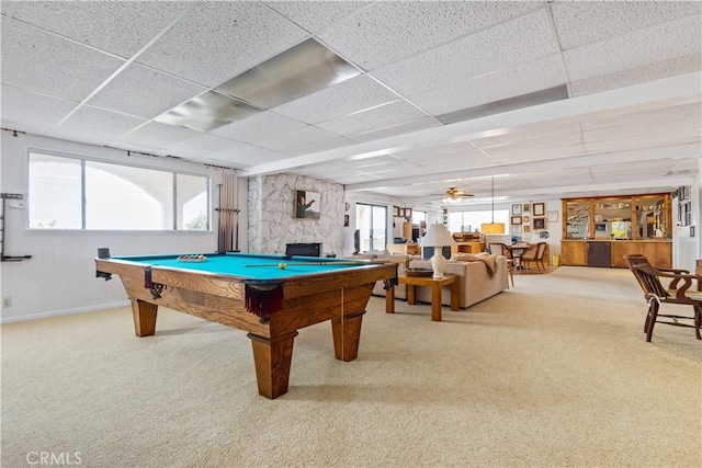 750 Luisita St, Morro Bay, CA 93442 - recreation room with plenty of natural light, carpet flooring, billiards, and a paneled ceiling