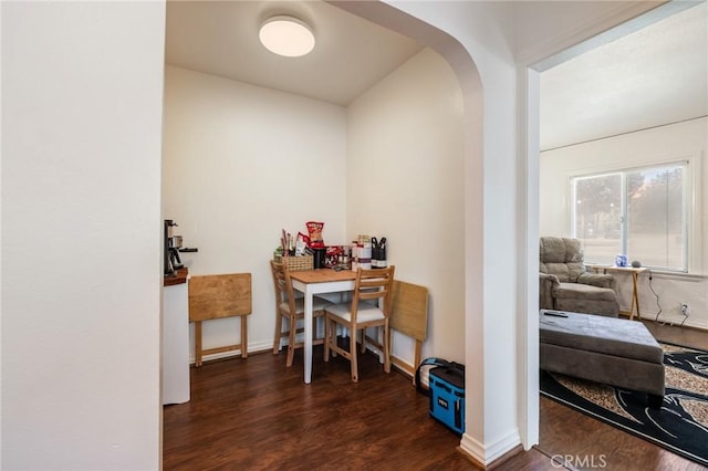 228 S 4th St, Santa Paula, CA 93060 - home office featuring dark wood finished floors and arched walkways