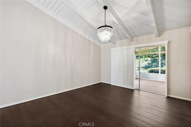 1296 Tiger Tail Dr, Riverside, CA 92506 - empty room featuring a chandelier, wood finished floors, and wooden ceiling