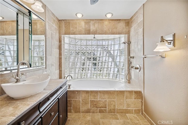 1296 Tiger Tail Dr, Riverside, CA 92506 - full bath with tiled bath, vanity, and tiled shower