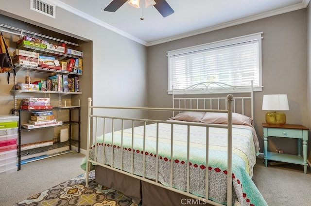 23402 Devonshire Dr, Lake Forest, CA 92630 - bedroom with carpet floors, ornamental molding, and a ceiling fan