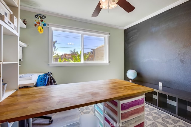 23402 Devonshire Dr, Lake Forest, CA 92630 - office area featuring ceiling fan and crown molding