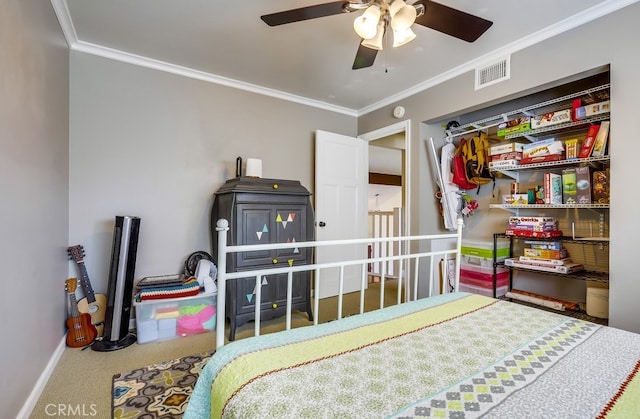23402 Devonshire Dr, Lake Forest, CA 92630 - bedroom with crown molding, carpet, and a ceiling fan