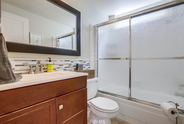 23402 Devonshire Dr, Lake Forest, CA 92630 - full bathroom with backsplash, bath / shower combo with glass door, and vanity