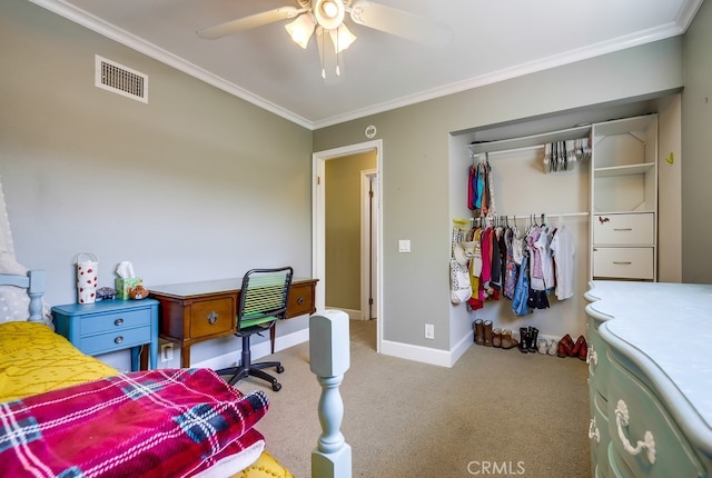23402 Devonshire Dr, Lake Forest, CA 92630 - bedroom with a closet, crown molding, carpet, and ceiling fan