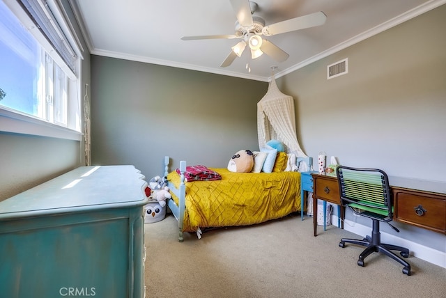 23402 Devonshire Dr, Lake Forest, CA 92630 - bedroom featuring carpet flooring, crown molding, and ceiling fan