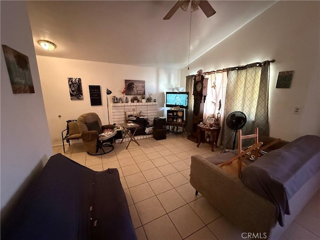 5320 Jonah St, Bakersfield, CA 93307 - tiled living area with ceiling fan and vaulted ceiling