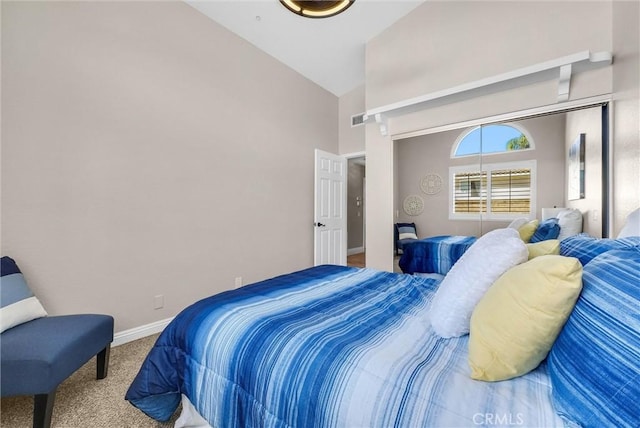 5560 Feather Grass Ln, Yorba Linda, CA 92887 - carpeted bedroom with high vaulted ceiling and baseboards
