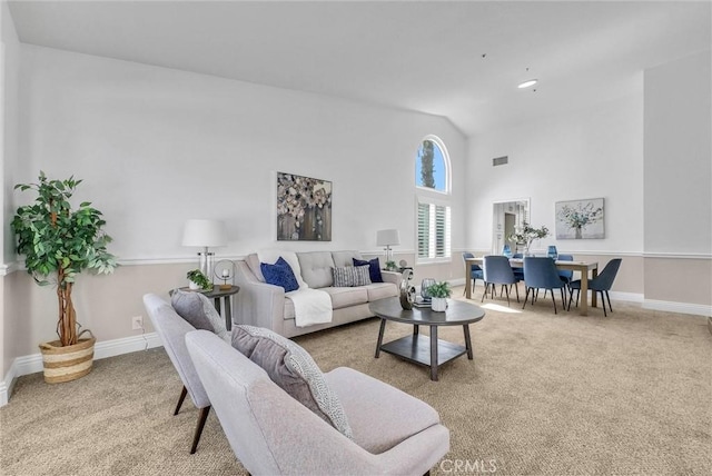 5560 Feather Grass Ln, Yorba Linda, CA 92887 - carpeted living room with baseboards and high vaulted ceiling