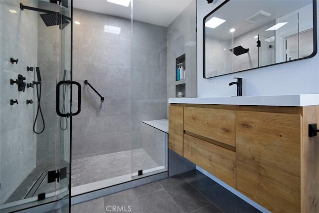 4140 Warner Blvd Unit 302, Burbank, CA 91505 - full bath featuring a stall shower, vanity, and tile patterned floors