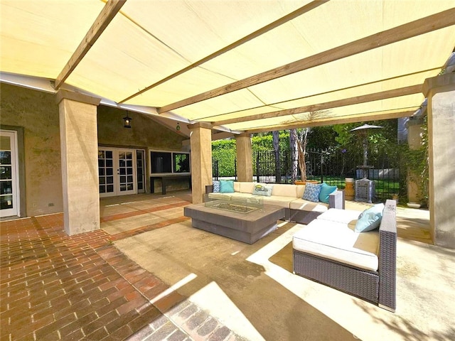 940 N Silent Ranch Dr, Glendora, CA 91741 - view of patio with french doors and an outdoor living space with a fire pit