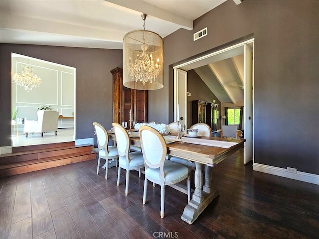 940 N Silent Ranch Dr, Glendora, CA 91741 - dining area featuring a chandelier and dark wood finished floors