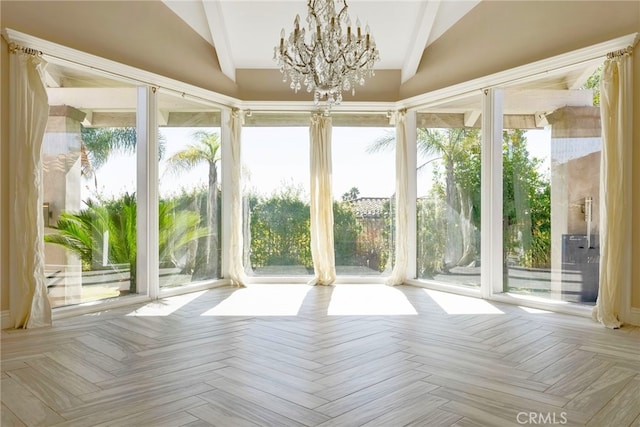 940 N Silent Ranch Dr, Glendora, CA 91741 - unfurnished sunroom with lofted ceiling and a chandelier