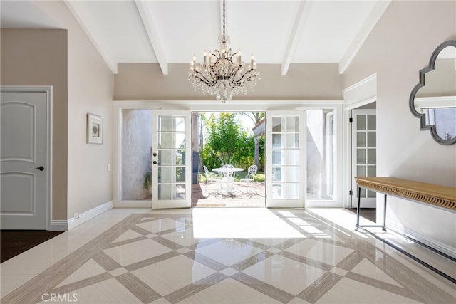 940 N Silent Ranch Dr, Glendora, CA 91741 - foyer entrance with a chandelier and french doors