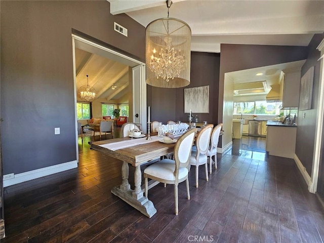 940 N Silent Ranch Dr, Glendora, CA 91741 - dining area featuring a chandelier, healthy amount of natural light, and dark wood finished floors
