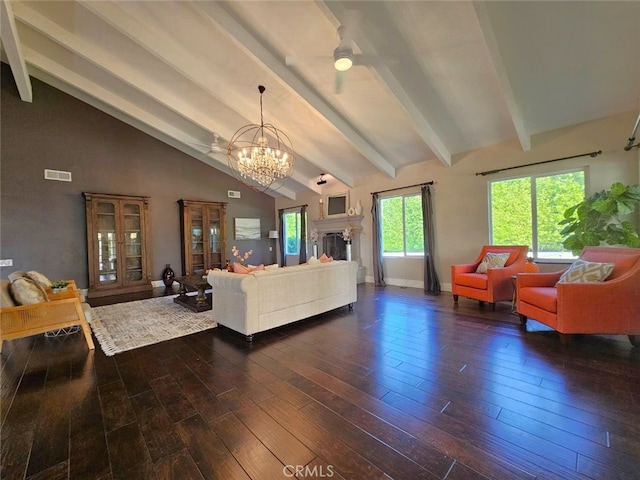 940 N Silent Ranch Dr, Glendora, CA 91741 - living area featuring a chandelier, a ceiling fan, and hardwood / wood-style flooring