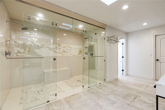 940 N Silent Ranch Dr, Glendora, CA 91741 - bathroom featuring a stall shower, recessed lighting, and vanity