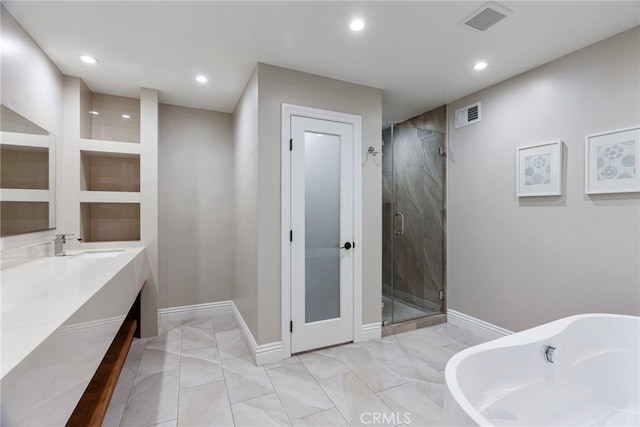 940 N Silent Ranch Dr, Glendora, CA 91741 - full bath with a soaking tub, a shower stall, recessed lighting, and vanity