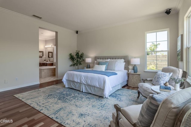 219 Via Rebecca, Thousand Oaks, CA 91320 - bedroom with wood finished floors, crown molding, and connected bathroom