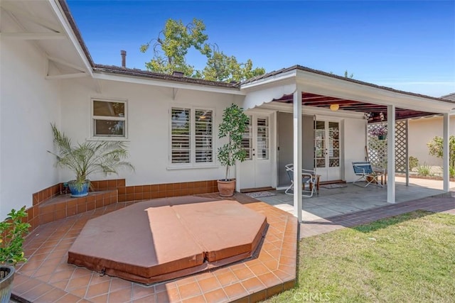 1011 Portola Dr, Arcadia, CA 91007 - view of patio with french doors and a covered hot tub