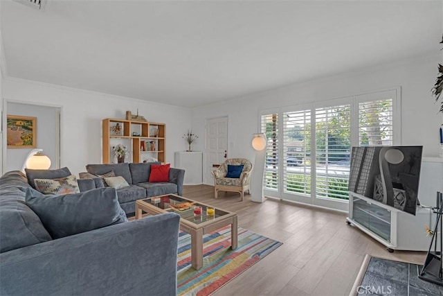 1011 Portola Dr, Arcadia, CA 91007 - living room featuring wood finished floors and crown molding