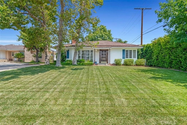 1011 Portola Dr, Arcadia, CA 91007 - single story home featuring a front lawn, a chimney, and stucco siding