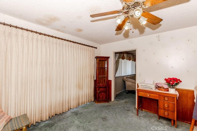 17480 Fontlee Ln, Fontana, CA 92335 - bedroom with carpet flooring, a textured ceiling, and ceiling fan