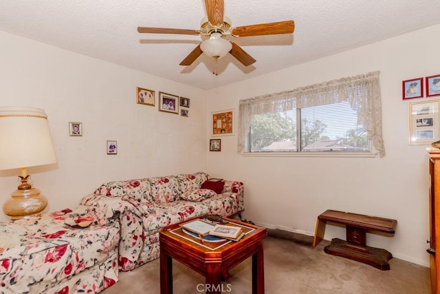 17480 Fontlee Ln, Fontana, CA 92335 - living area with carpet floors, ceiling fan, and a textured ceiling
