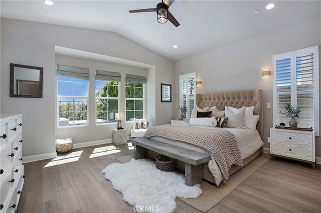 2526 N La Colina Ct, Orange, CA 92867 - bedroom with wood finished floors, lofted ceiling, recessed lighting, and a ceiling fan