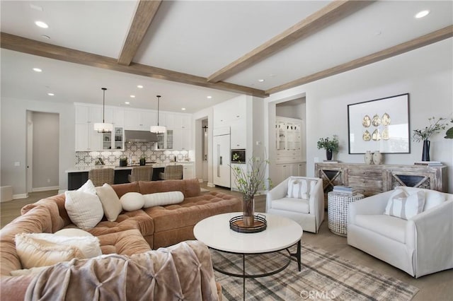 2526 N La Colina Ct, Orange, CA 92867 - living area featuring recessed lighting, beam ceiling, and light wood-type flooring