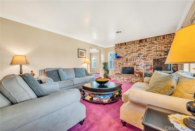 929 9th St, Williams, CA 95987 - carpeted living area with a brick fireplace and crown molding