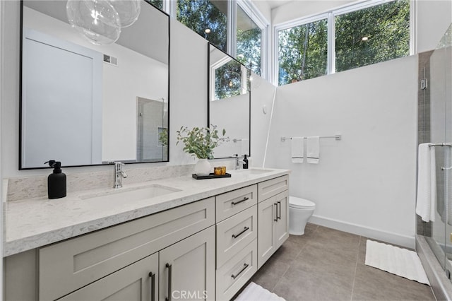 620 Baldwin Ct, Sierra Madre, CA 91024 - full bath featuring double vanity, a stall shower, and tile patterned flooring