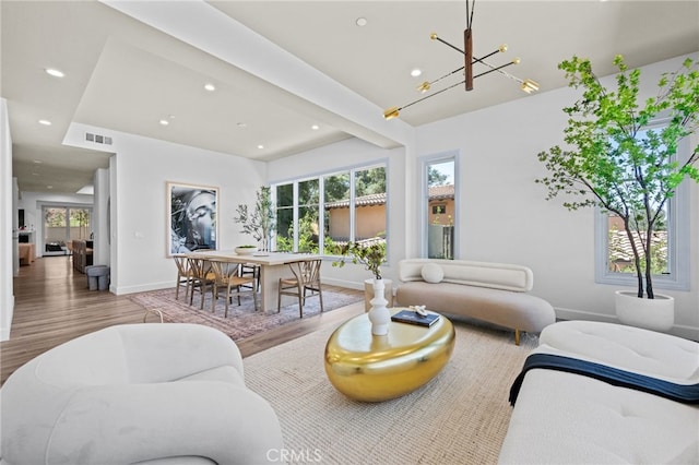 620 Baldwin Ct, Sierra Madre, CA 91024 - living area featuring a chandelier, wood finished floors, and recessed lighting