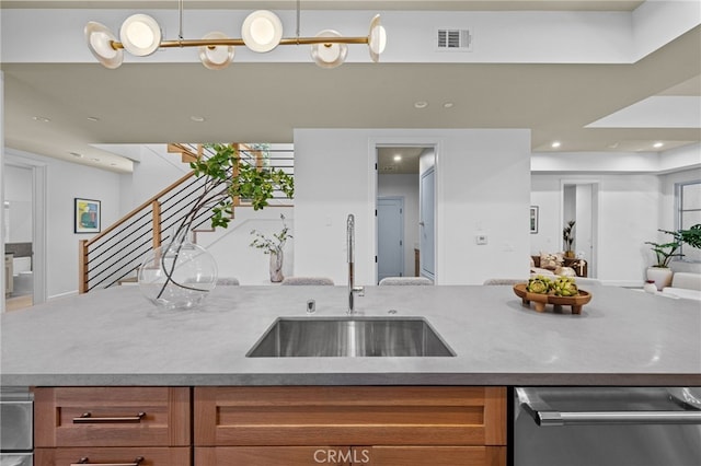 620 Baldwin Ct, Sierra Madre, CA 91024 - kitchen featuring dishwasher, brown cabinets, open floor plan, and recessed lighting