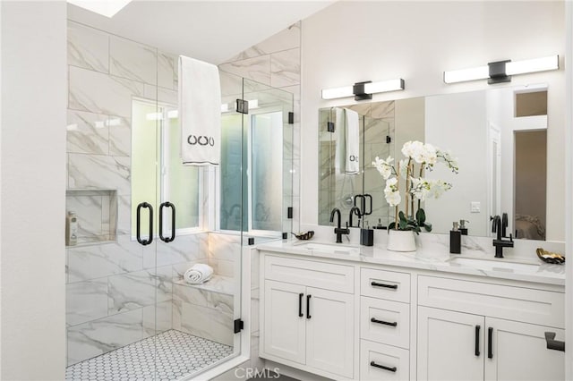 19 Jefferson, Irvine, CA 92620 - full bath featuring double vanity and a marble finish shower