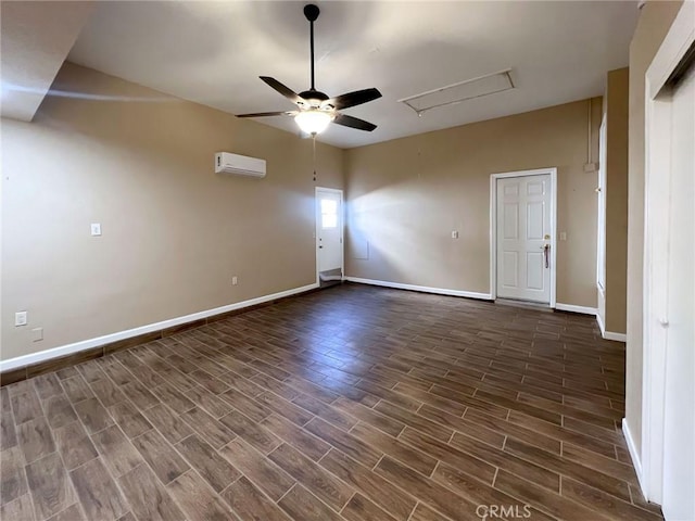 8103 David Way, Jurupa Valley, CA 92509 - unfurnished room featuring attic access, ceiling fan, dark wood finished floors, and an AC wall unit