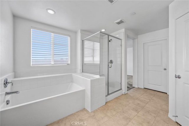 70 Linden Ln, Temple City, CA 91780 - bathroom with a bath, a shower stall, tile patterned floors, and recessed lighting