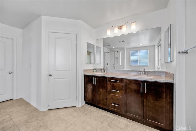 70 Linden Ln, Temple City, CA 91780 - bathroom with a stall shower, double vanity, and tile patterned floors