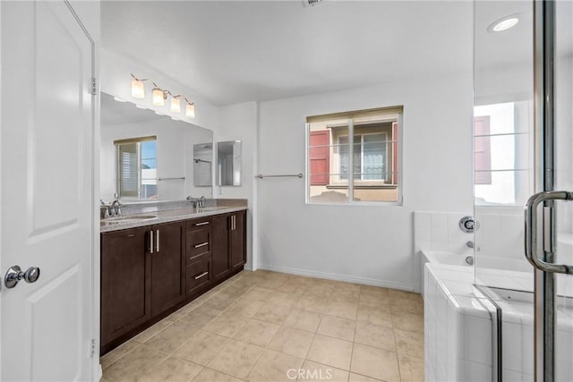 70 Linden Ln, Temple City, CA 91780 - full bath with double vanity, a bath, and tile patterned floors