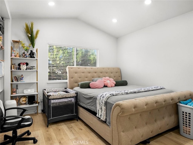 1324 Windermere Ct, Palmdale, CA 93551 - bedroom with light wood-style flooring, recessed lighting, and vaulted ceiling