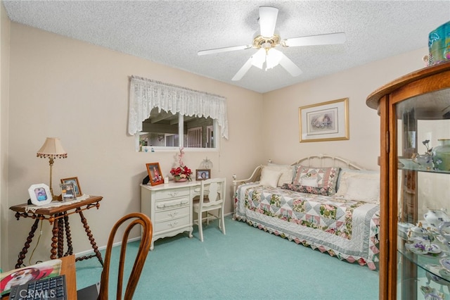 17655 Vine Ct, Fontana, CA 92335 - carpeted bedroom with a textured ceiling and ceiling fan