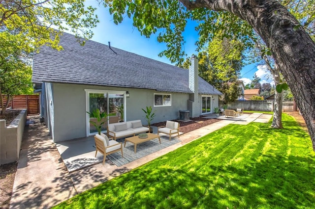 733 S Grove St, Redlands, CA 92374 - rear view of house with outdoor lounge area, stucco siding, a patio, and a shingled roof