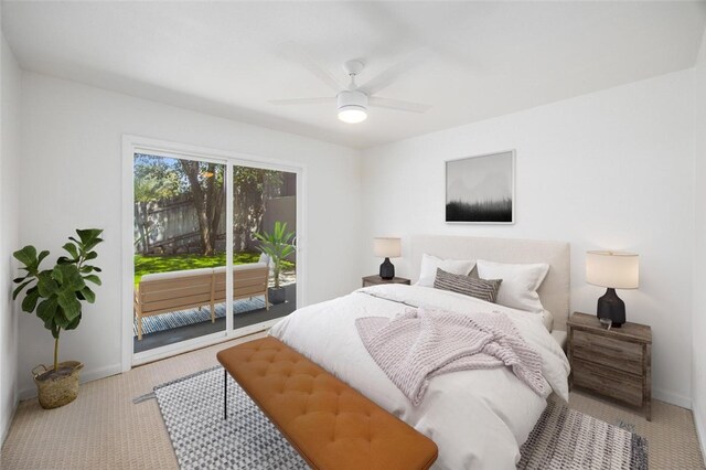 733 S Grove St, Redlands, CA 92374 - carpeted bedroom featuring access to exterior and ceiling fan