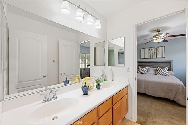 750 Multnomah Ct, San Jacinto, CA 92582 - ensuite bathroom featuring double vanity and a ceiling fan