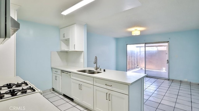 1531 E Ln Palma Ave Unit C2, Anaheim, CA 92805 - kitchen with white dishwasher, a peninsula, light tile patterned floors, and light countertops