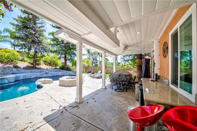 5560 Via Cantada, Yorba Linda, CA 92887 - fenced backyard with an outdoor fire pit, a patio area, and a grill