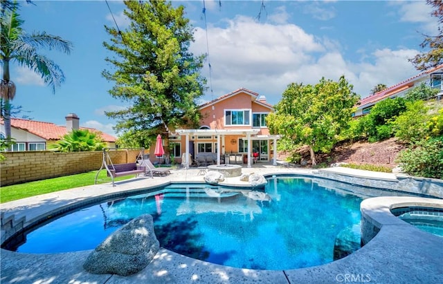5560 Via Cantada, Yorba Linda, CA 92887 - outdoor pool featuring an in-ground hot tub, a patio area, and a pergola