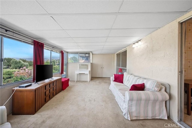 19309 Flowers Ct, Newhall, CA 91321 - carpeted living room featuring a paneled ceiling and cooling unit