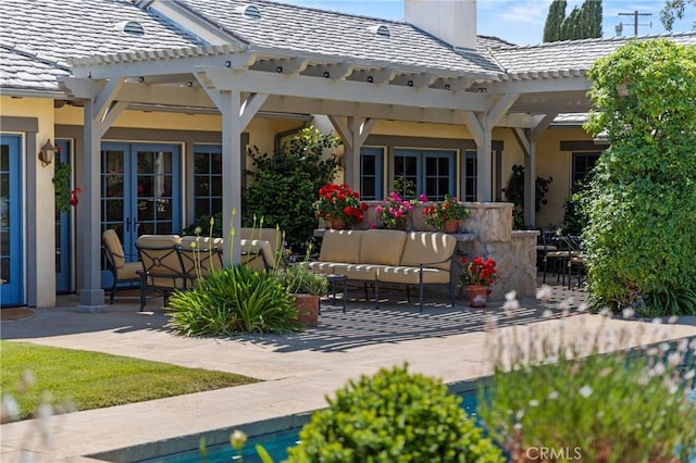 1559 Rolling Hills Rd, Santa Ynez, CA 93460 - view of patio featuring a pergola, outdoor lounge area, and french doors