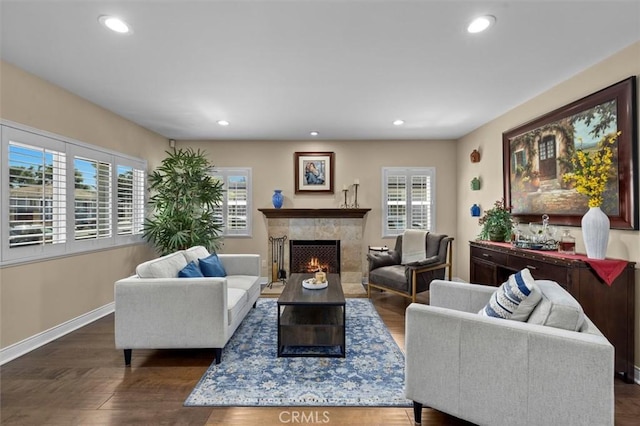 1372 W Sepulveda St, San Pedro, CA 90732 - living room with a fireplace, dark wood-style floors, and recessed lighting